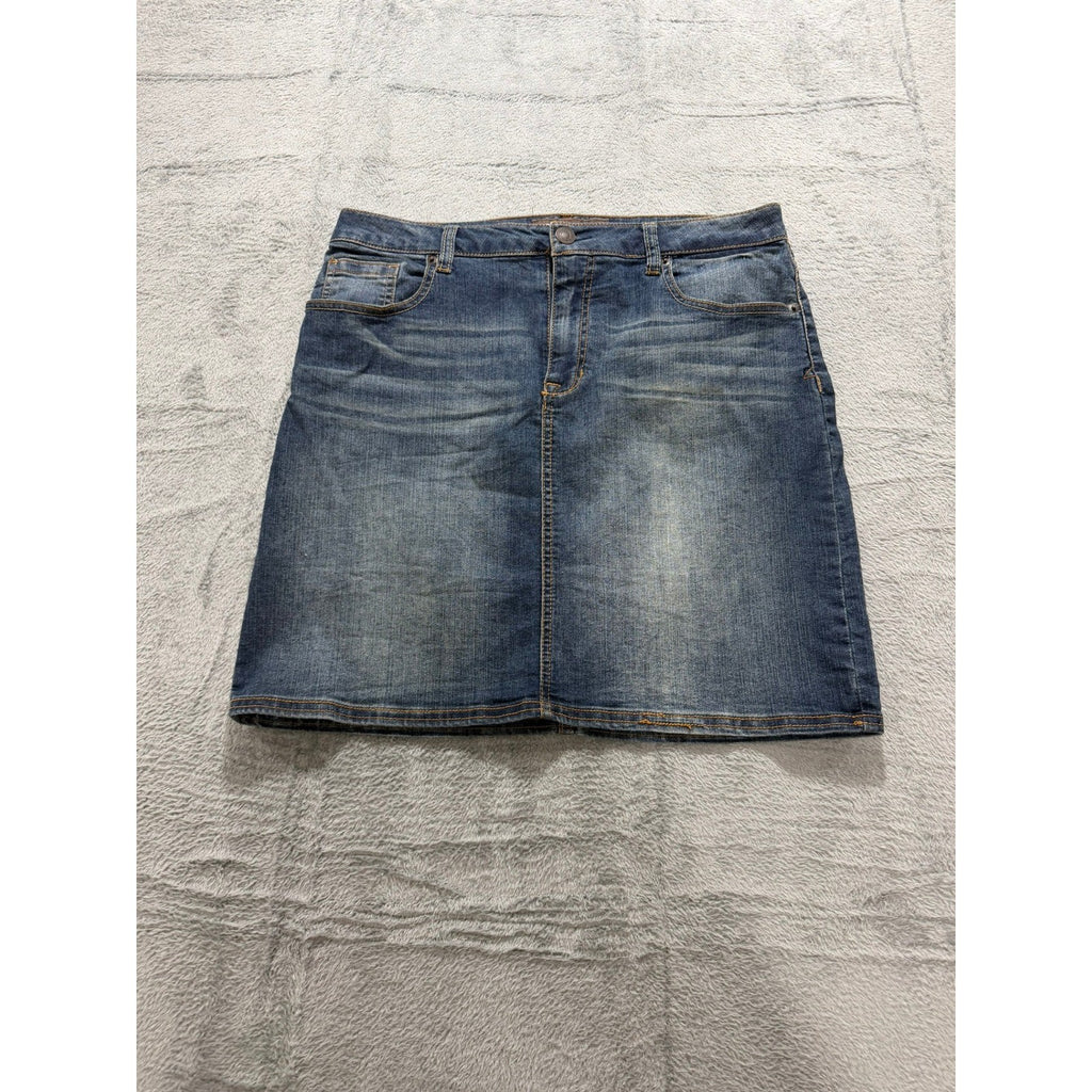 Bit & Bridle Womens Denim Mini Skirt Medium Wash Stretch Size 10 Blue 5-Pocket