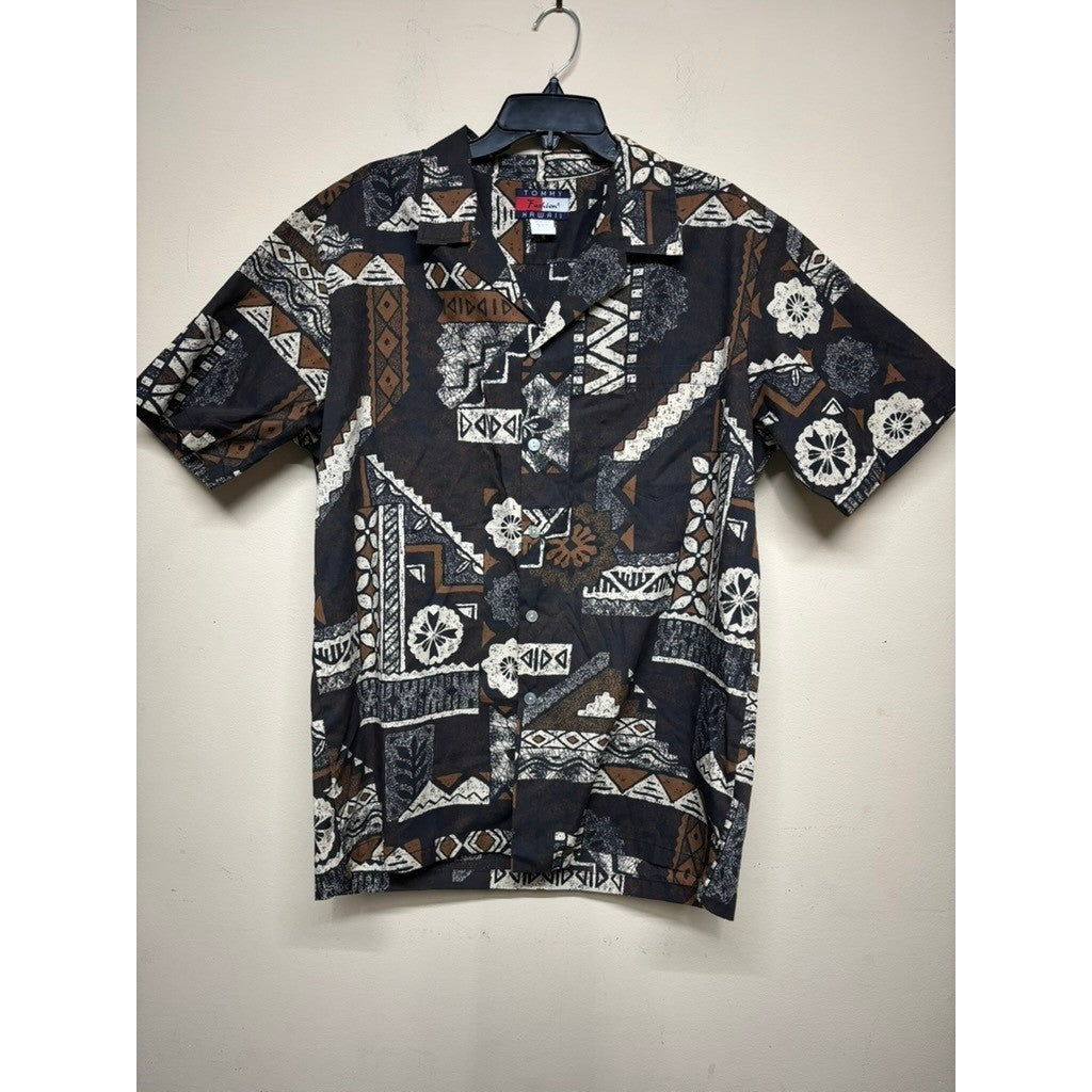 Tommy Fashion Hawaii Short Sleeve Button Shirt XL Brown Black Tribal Print