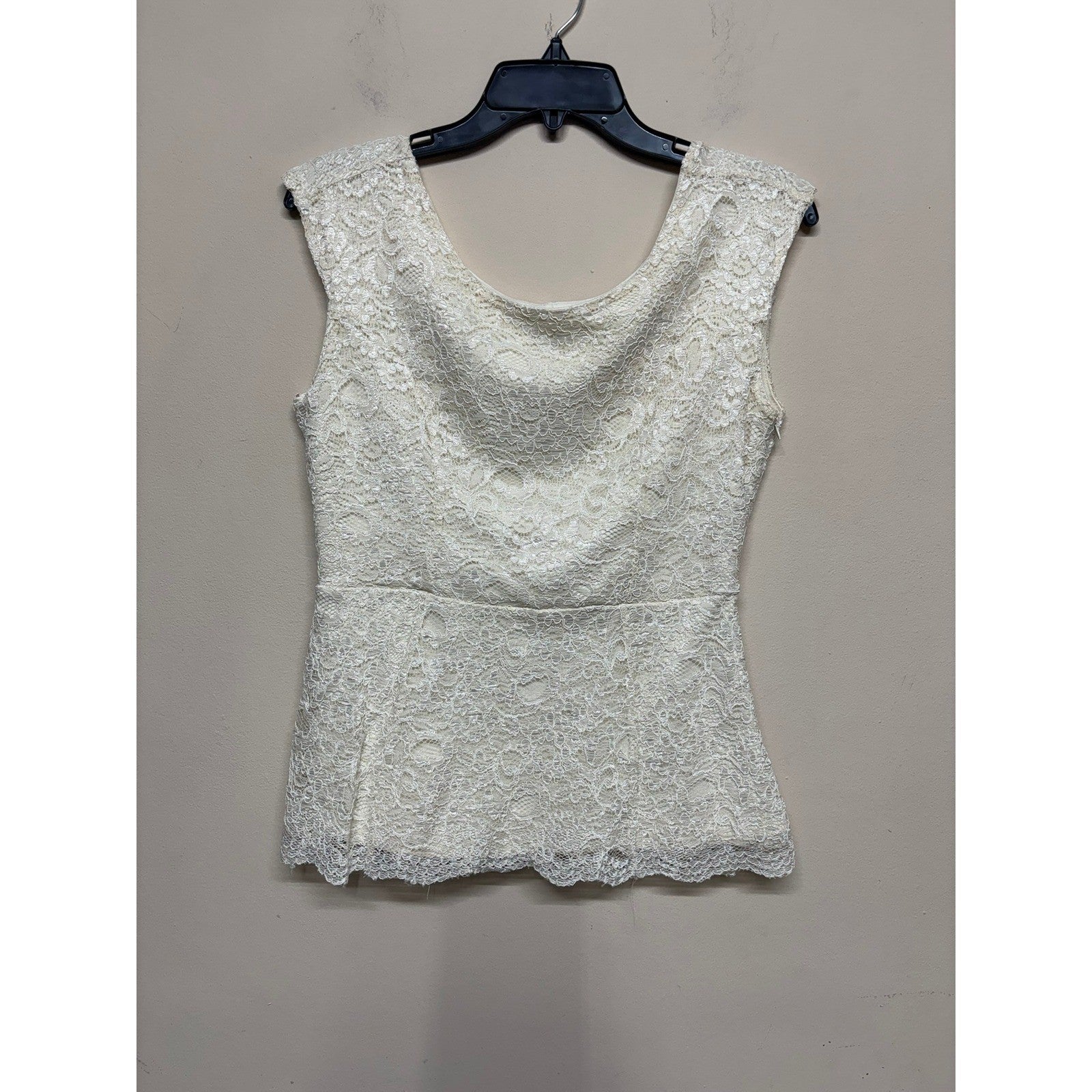 Love21 Ivory Lace Peplum Top Womens Medium Romantic Cottagecore Sleeveless Chic