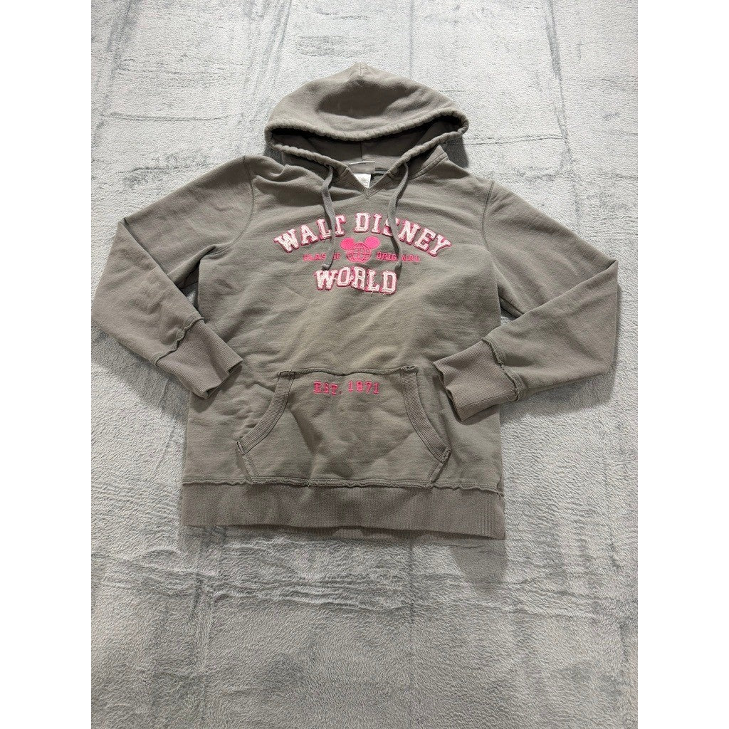Disney Parks Walt Disney World Pink Applique Hoodie Grey XL Women Pullover