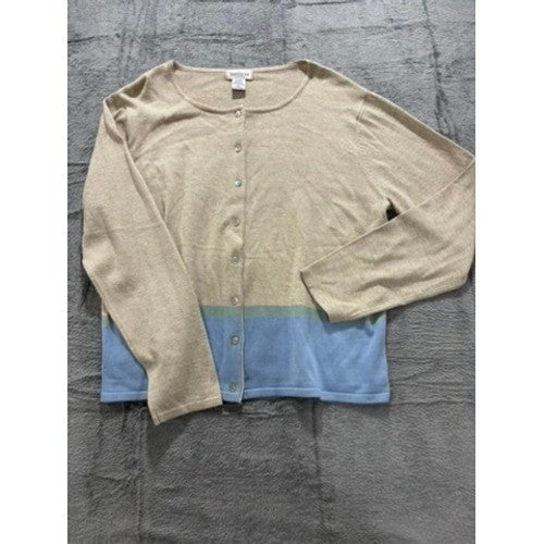 Van Heusen Cardigan Womens XL Beige Blue Colorblock Button Front Sweater