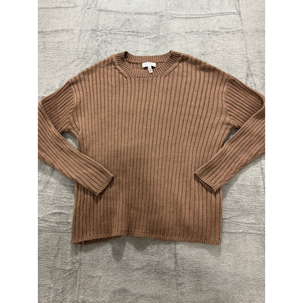 Jessica Simpson Sweater Womens XL Brown Ribbed Knit Crewneck Casual Top