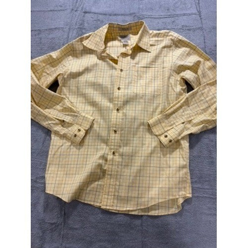 LL Bean Shirt Mens Medium Yellow Check Button Down Wrinkle Free Casual