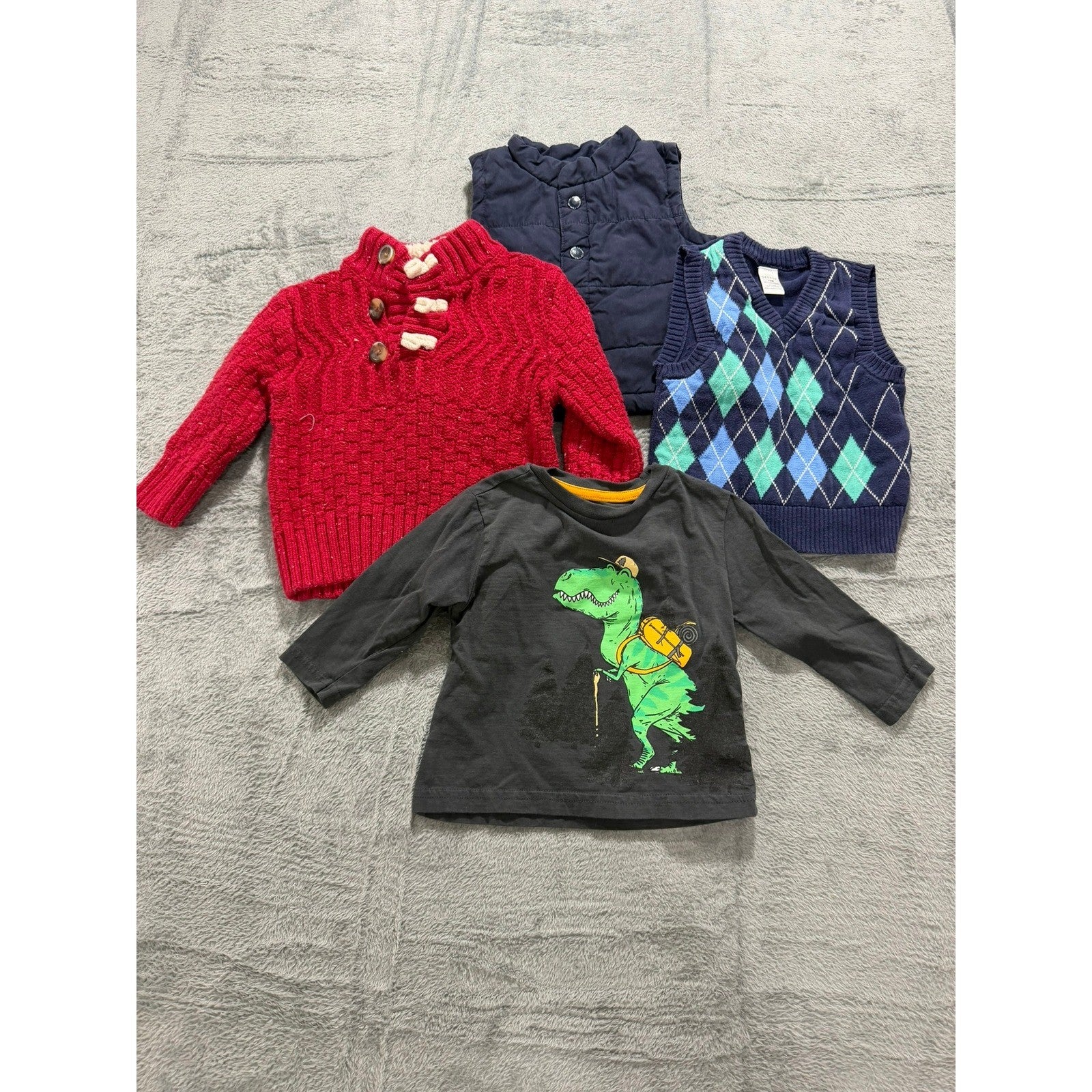 Baby Boy 12M Bundle Cat & Jack Red Sweater George Argyle Vest Puffer Dinosaur