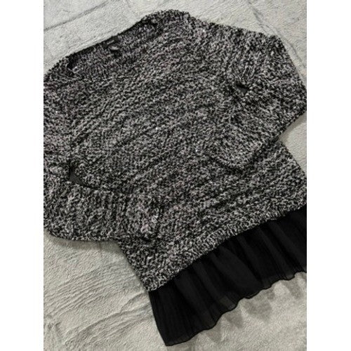 Alfani Sweater Womens XL Black White Marled Knit Chiffon Hem Layered Top