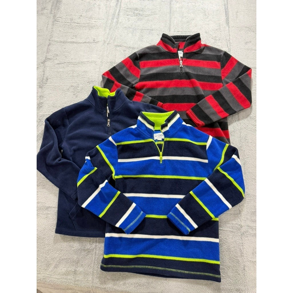 The Childrens Place Fleece Quarter Zip Pullover Bundle 3pc Striped Navy 10/12