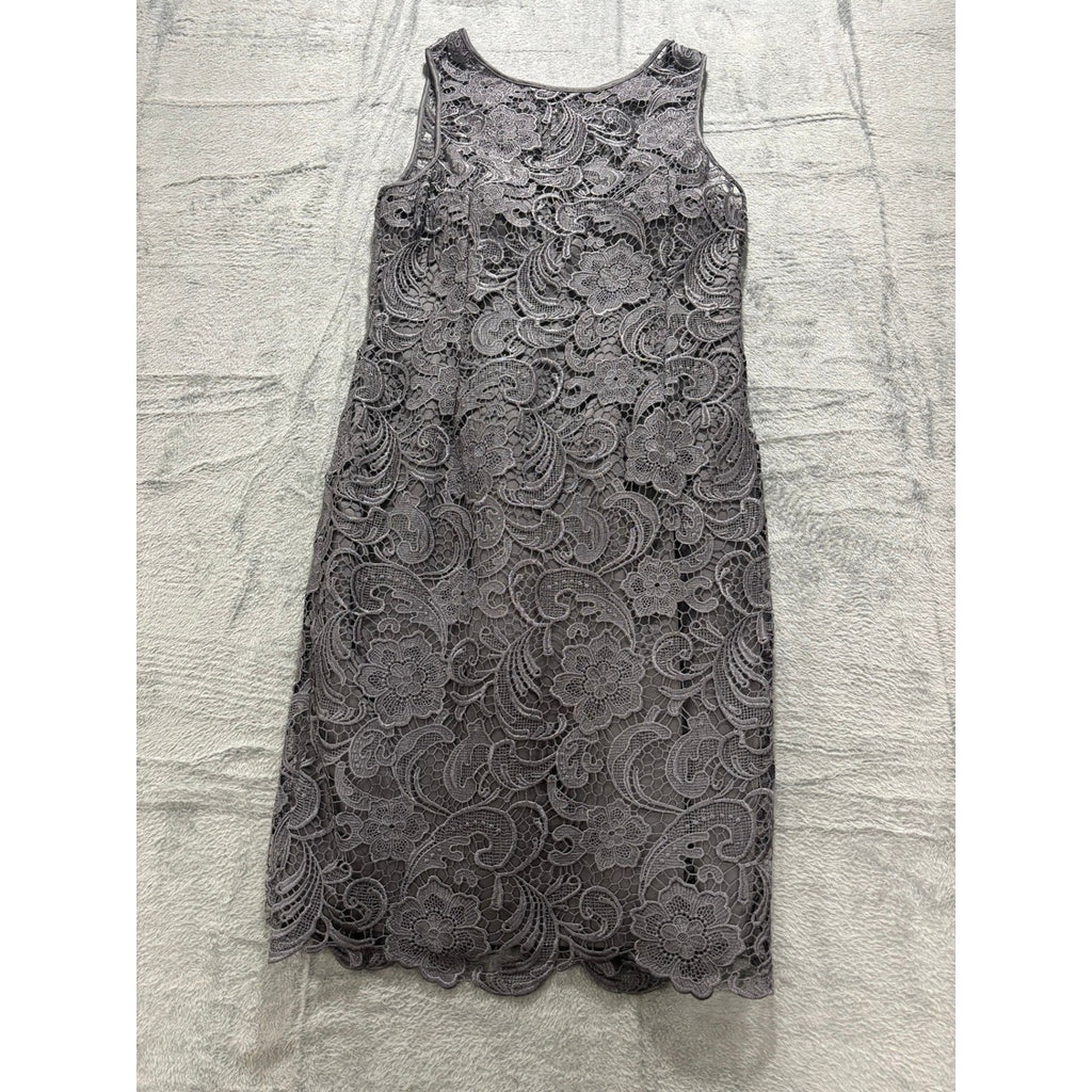 Adrianna Papell Lace Sheath Dress Gray Floral Cocktail Wedding Guest