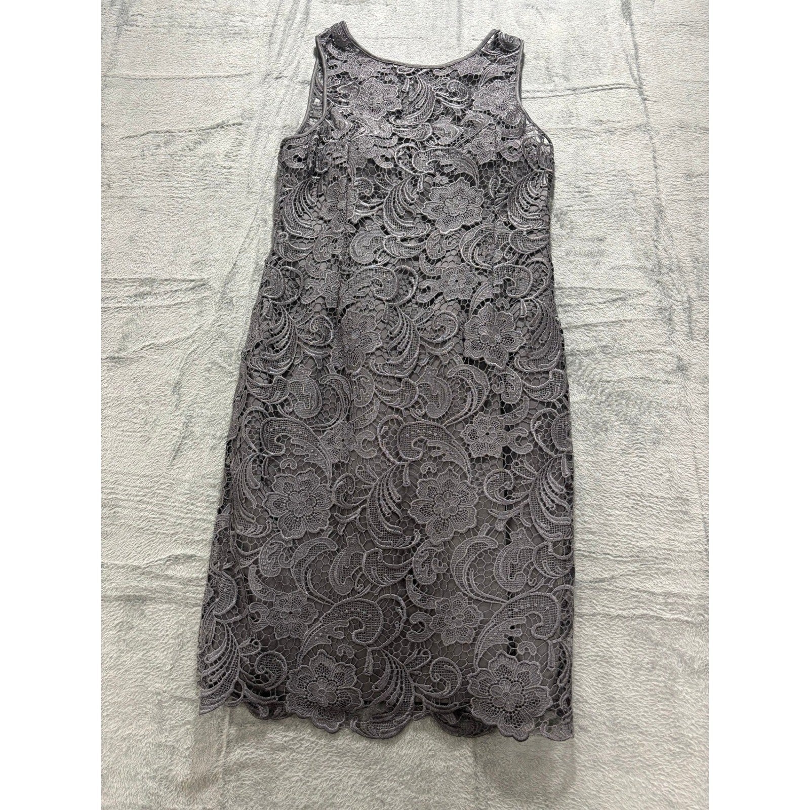 Adrianna Papell Lace Sheath Dress Gray Floral Cocktail Wedding Guest