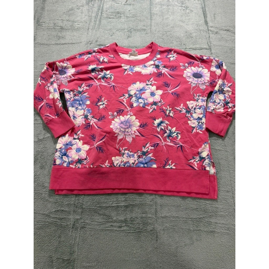 LuLaRoe Womens XL Pink Floral Crewneck Sweatshirt Cotton Stretch Boho Casual