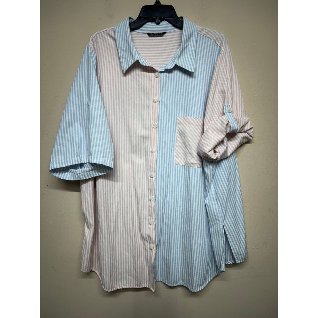 BloomChic Button Up Shirt Womens US 26 Blue Pink Stripe Colorblock Top