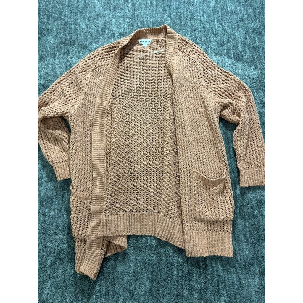 Ava & Viv 1X Open Knit Cardigan Beige Lightweight Plus Size Office Capsule