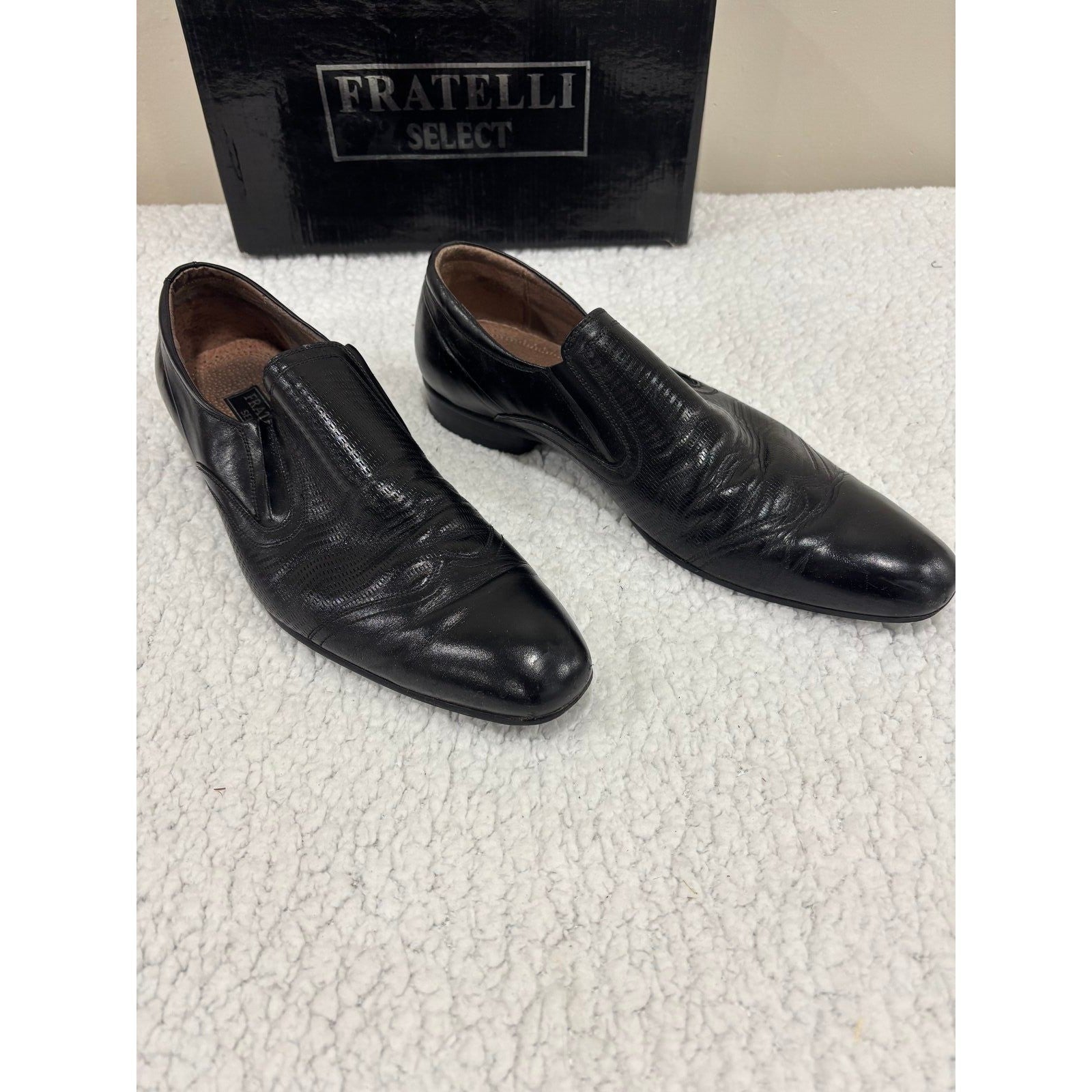 Fratelli Select 10 Black Leather Mens Slip On Loafers Casual Vintage Shoes