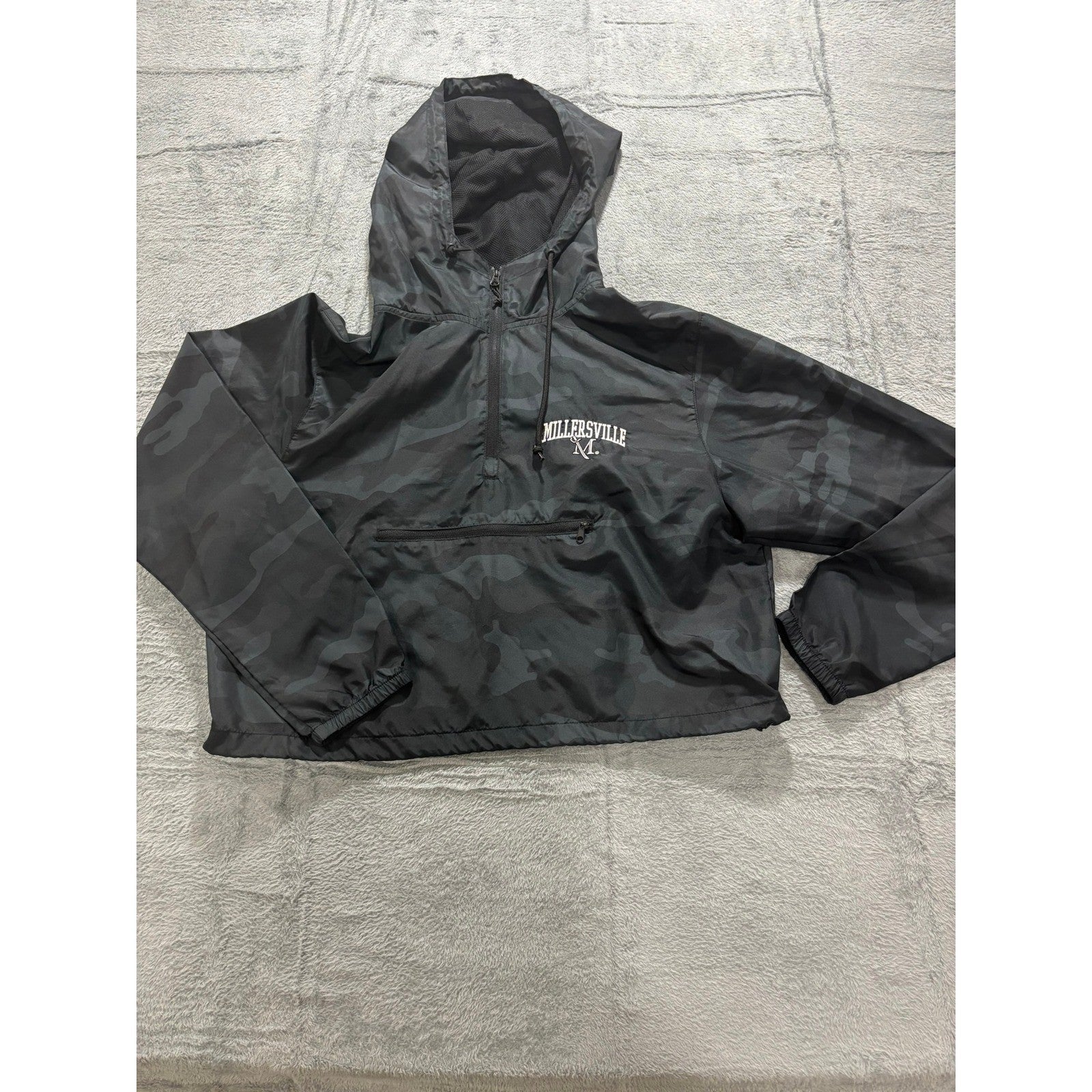 Millersville University Windbreaker Jacket Mens L Black Camo Pullover Hooded