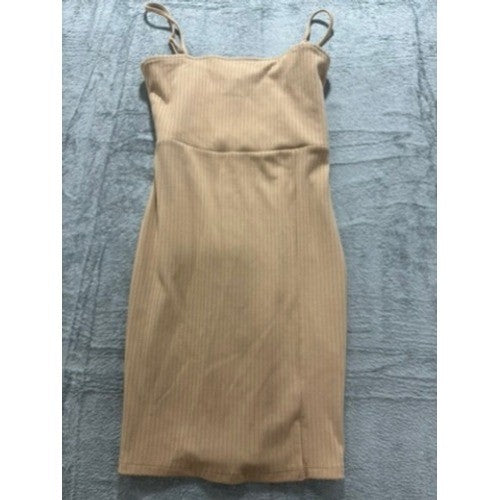 Forever 21 Bodycon Dress Womens S Tan Mini Strappy Minimal Chic Y2K Clueless
