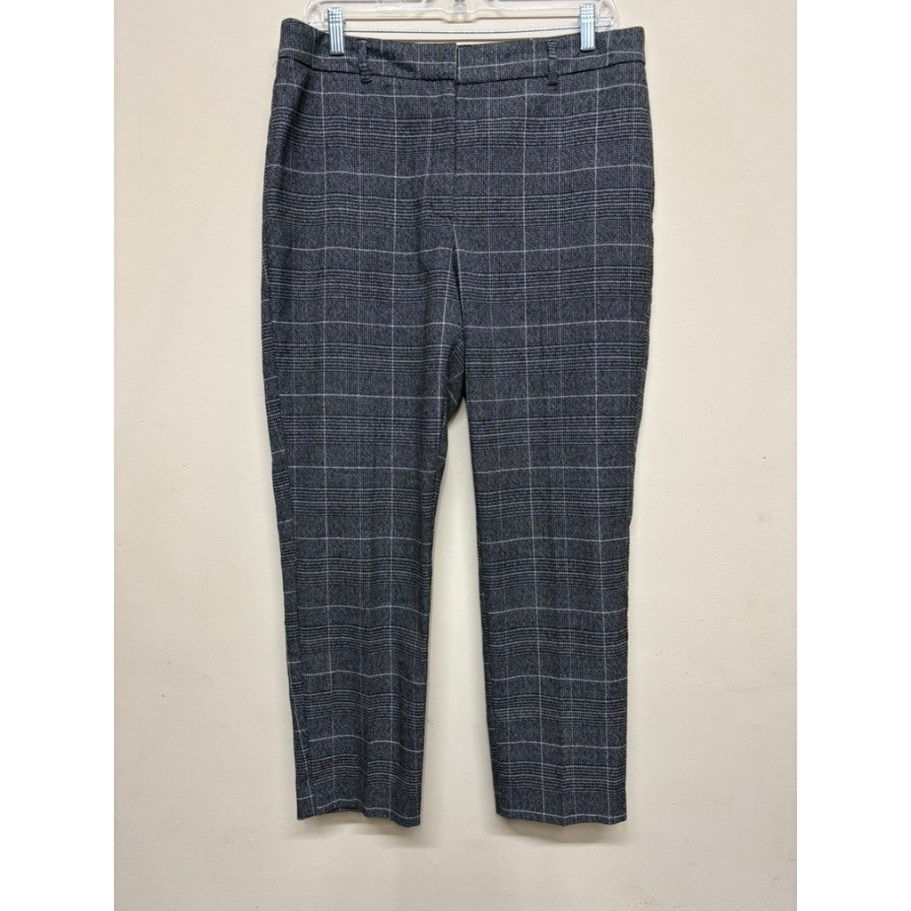 WHBM Slim Ankle Pants Womens 12 Gray Plaid Stretch Work Trousers Career Office
