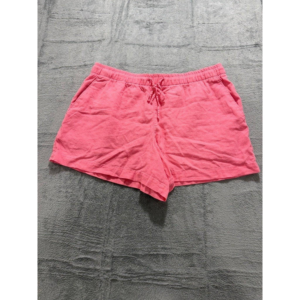 GAP Womens XL Pink Linen Blend Pull On Drawstring Shorts Elastic Waist Casual
