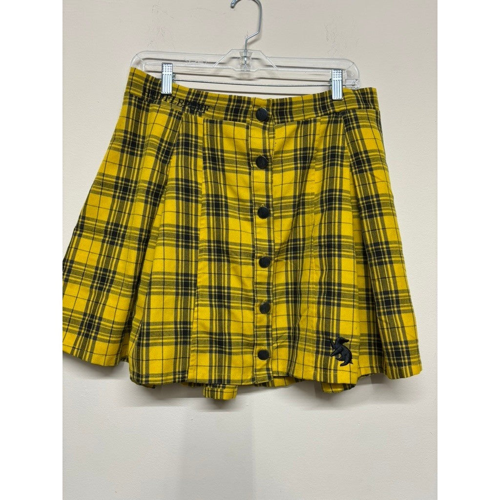 Harry Potter Plaid Button Front Skirt Yellow Black Hufflepuff Womens XL Hogwarts