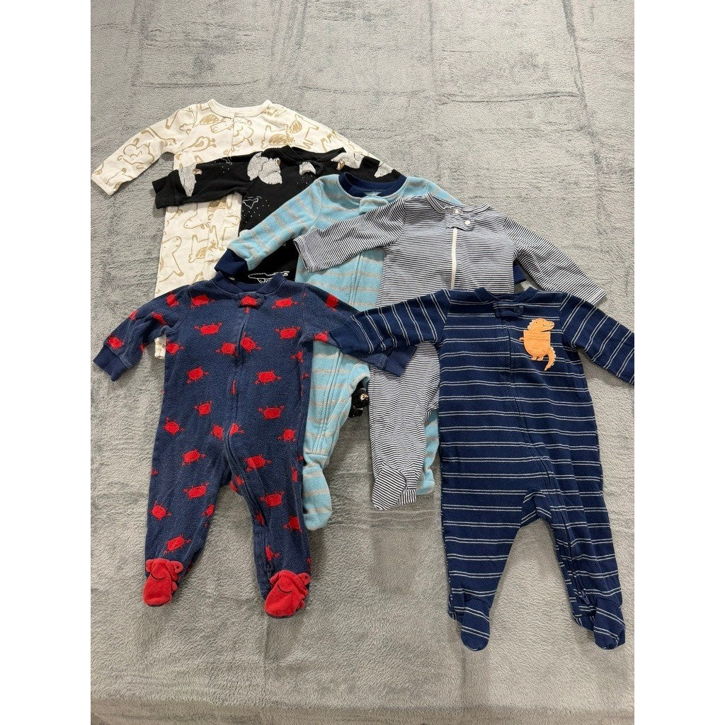 Carters Baby Boy 6M Sleepers Bundle 6 Pack Dinosaur Crab Striped Fleece Cotton