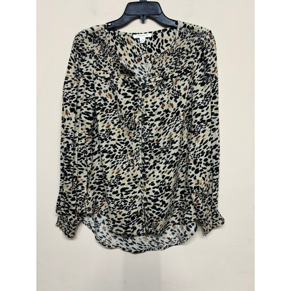 Beachlunchlounge Leopard Animal Print Button Blouse Womens Small Boho Chic Top