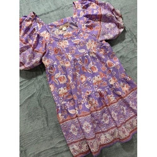 Band of the Free Floral Boho Mini Dress Womens M Purple Puff Sleeve Babydoll