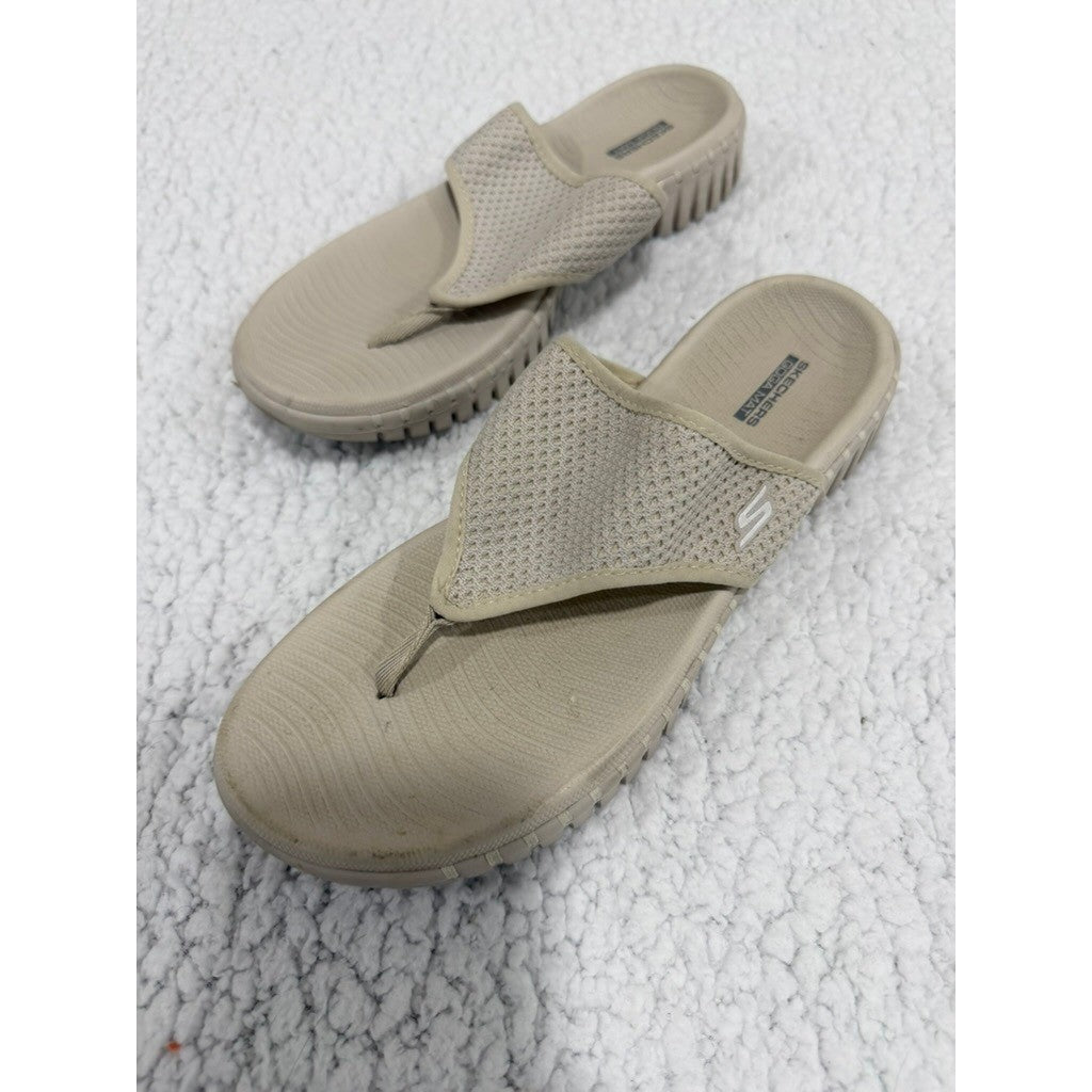 Skechers On-The-Go Goga Max Flip Flop Sandals Womens 9 Taupe Thong Slip On