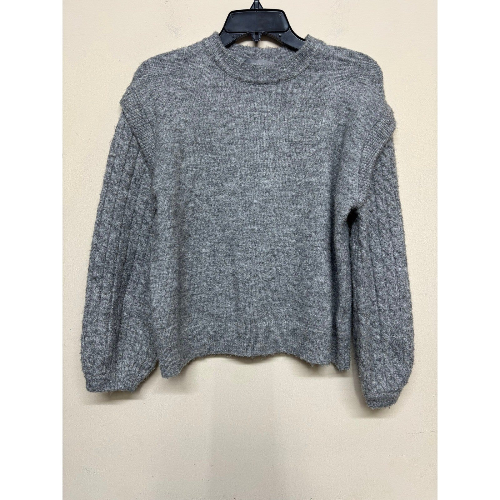 Cobble Lane Gray Cable Knit Sleeve Wool Sweater Women Medium Soft Cozy Pullover