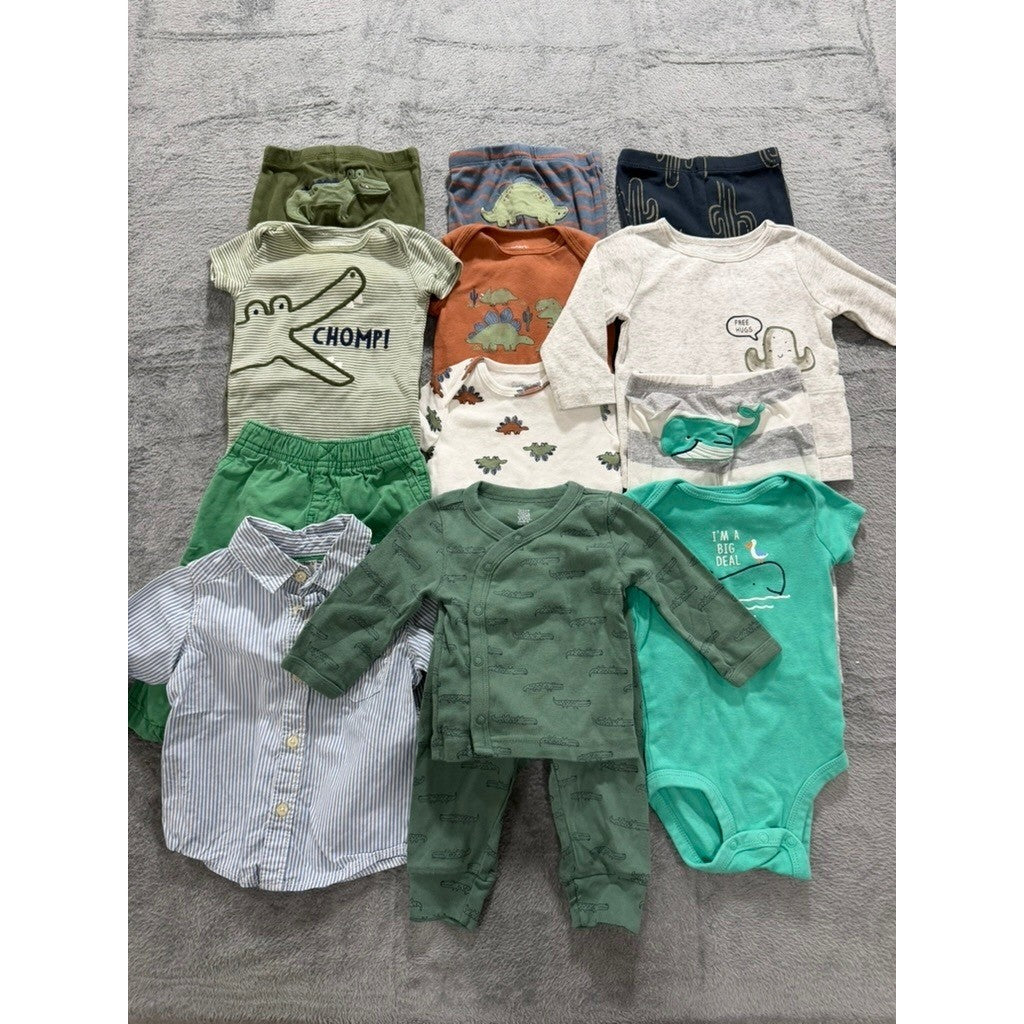 Carters Baby Boy 6M Clothing Lot 11pc Dinosaur Whale Alligator Cacti Green Blue