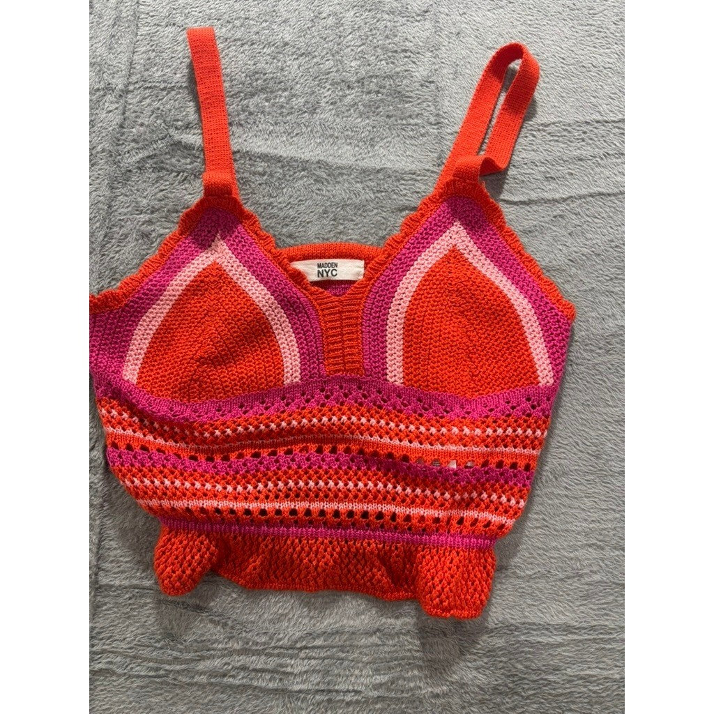 Madden NYC Crochet Knit Crop Top Pink Orange Boho Festival Bralette S