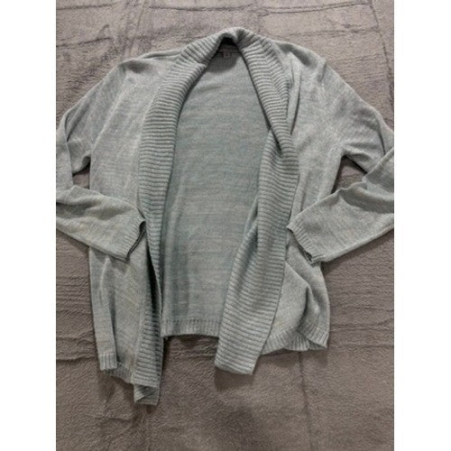 Samantha Grey Cardigan Sweater Open Front Lightweight Metallic Knit Sz M