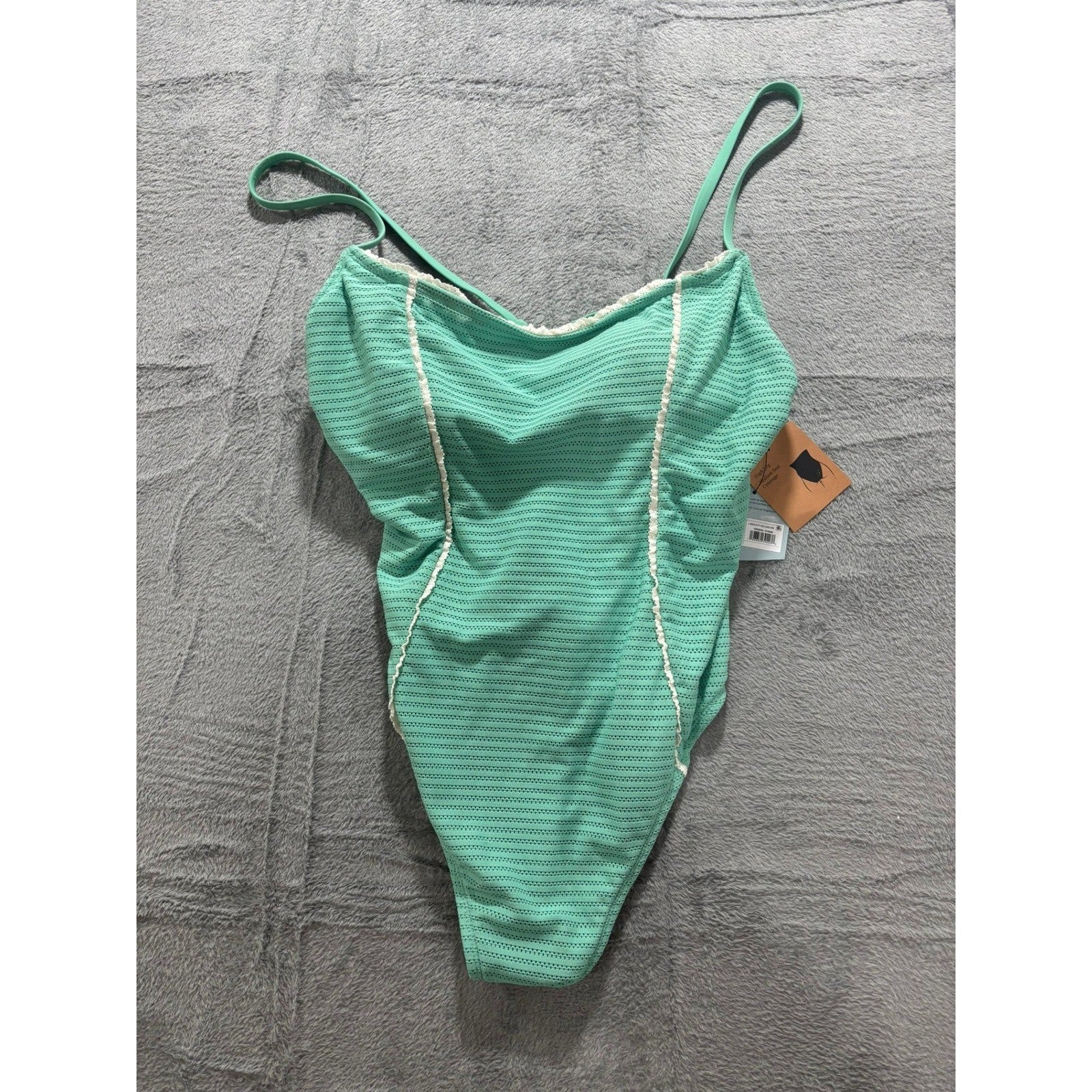 Shade & Shore One Piece Swimsuit Mint Green Textured High Cut NWT XL