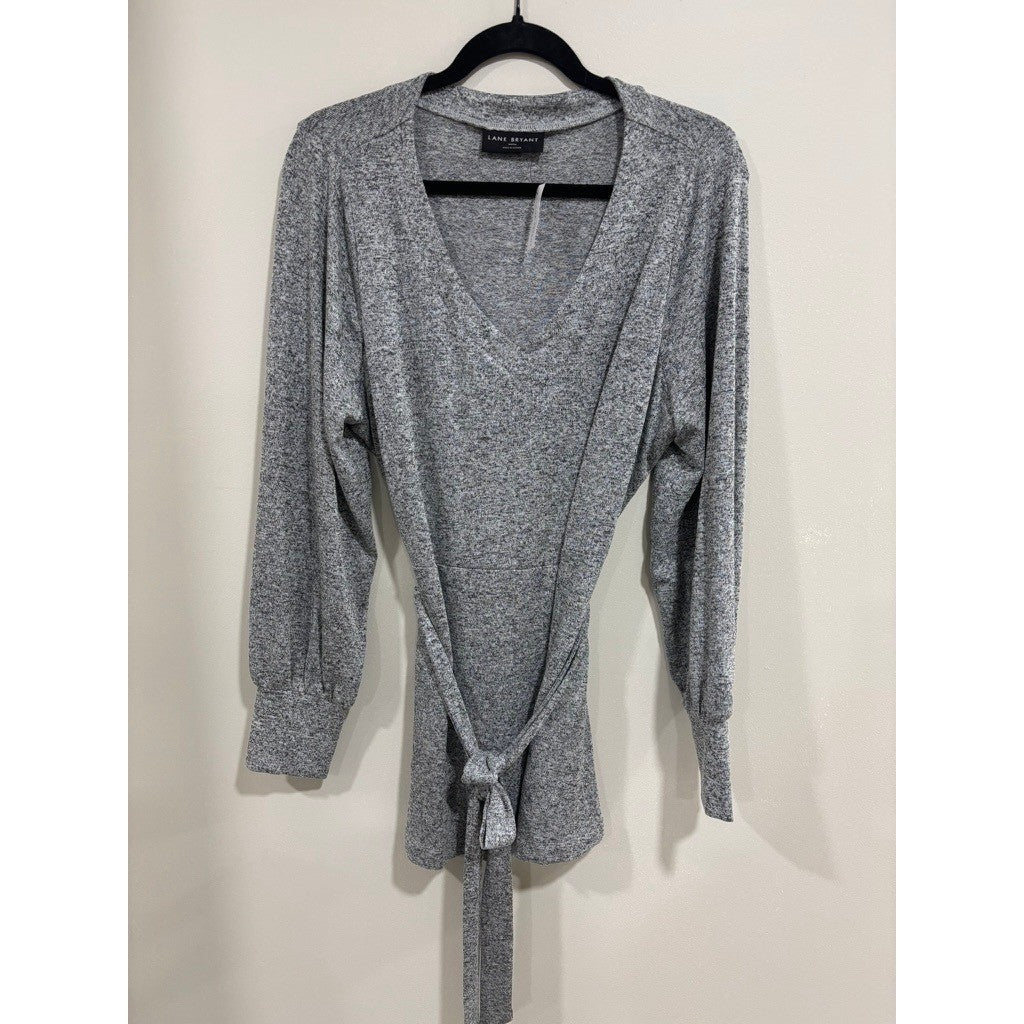 NWT Lane Bryant 14/16 Gray Wrap Top Tie Waist Long Sleeve Plus Size Knit