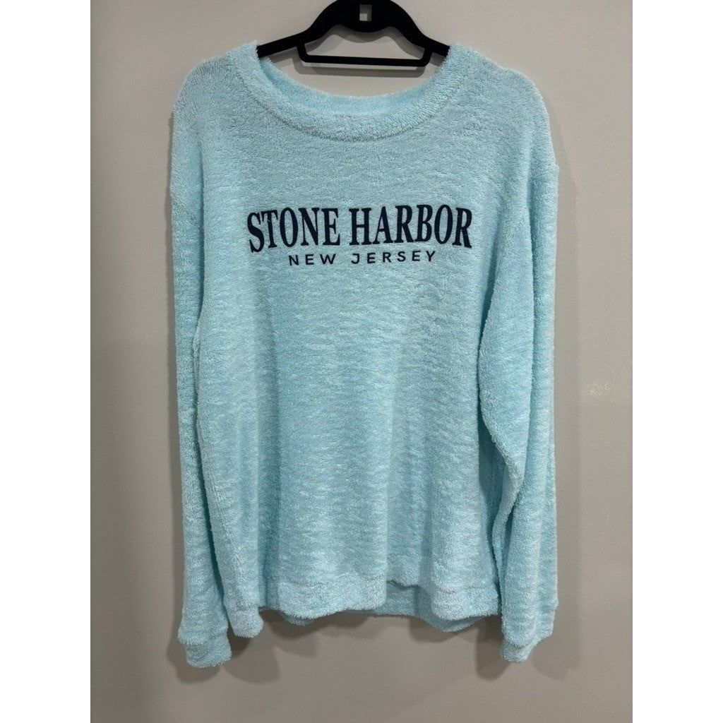 Liquid Energy L Stone Harbor NJ Plush Fuzzy Pullover Sweatshirt Beach Vacation