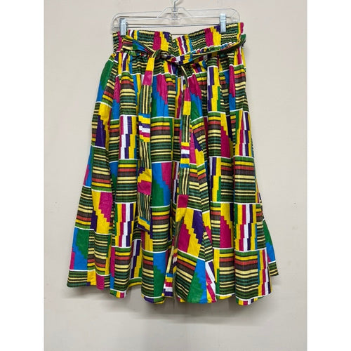 AJ Multicolor African Print Midi Flare Skirt Womens Free Size Elastic Waist