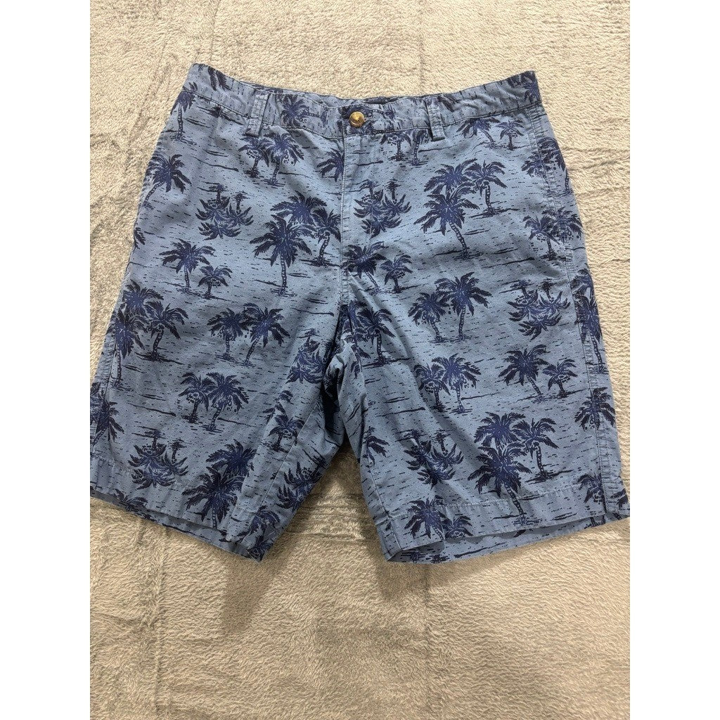 Chaps Shorts Mens 32 Blue Palm Tree Print Cotton Flat Front Casual Vacation