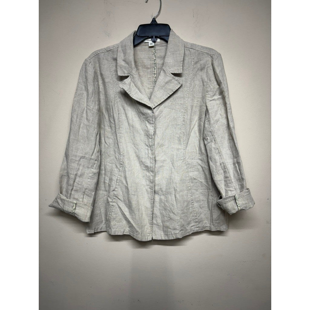 Coldwater Creek Linen Jacket Petite 14 Neutral Beige Button Front Blazer Office