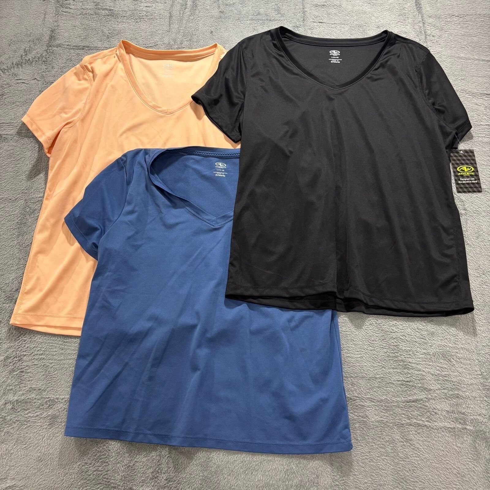 Athletic Works Women L Black Blue Orange DriWorks Athletic Tee Lot 4 Casual