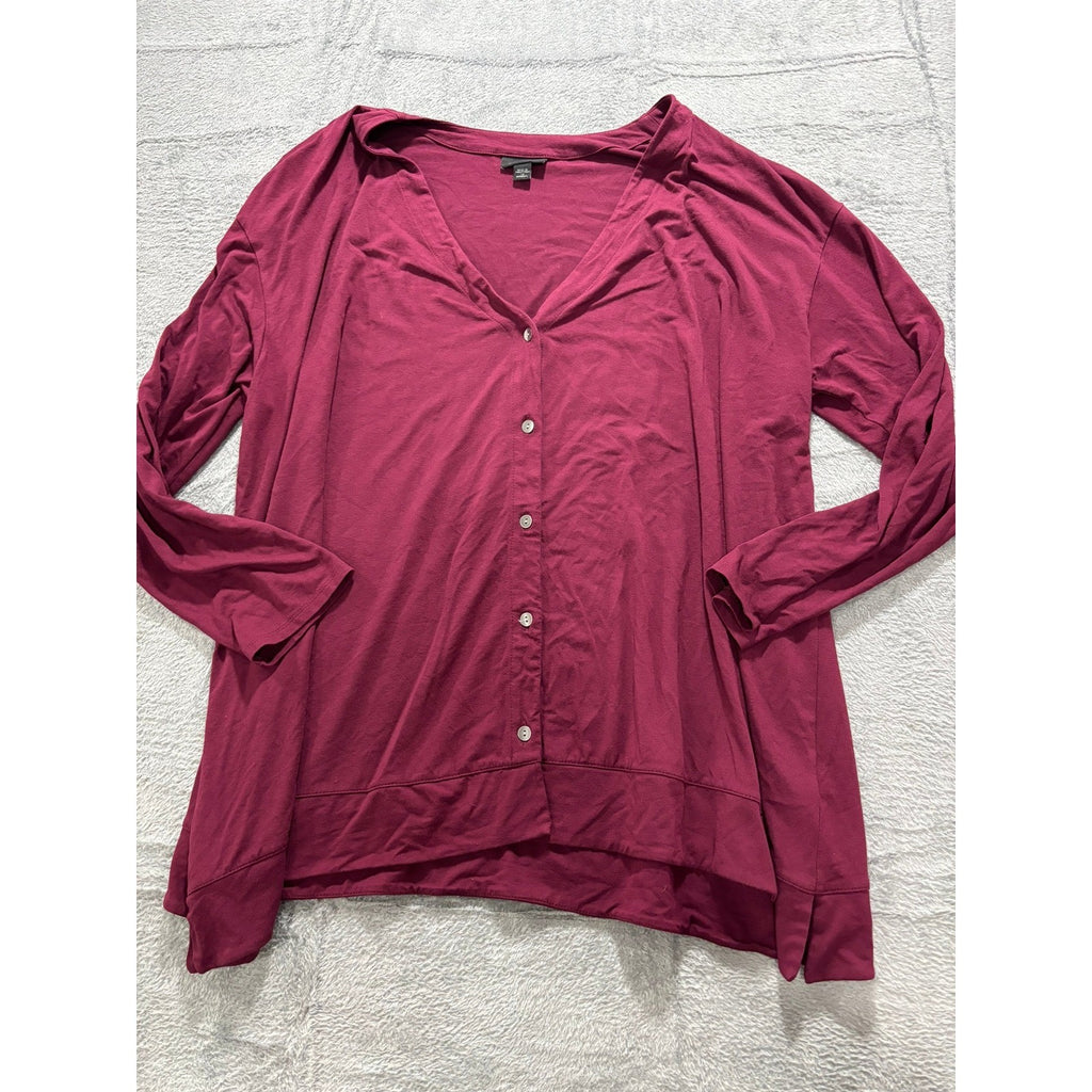 J Jill Wearever Collection Top Womens Large Red Button Front Stretch Casual