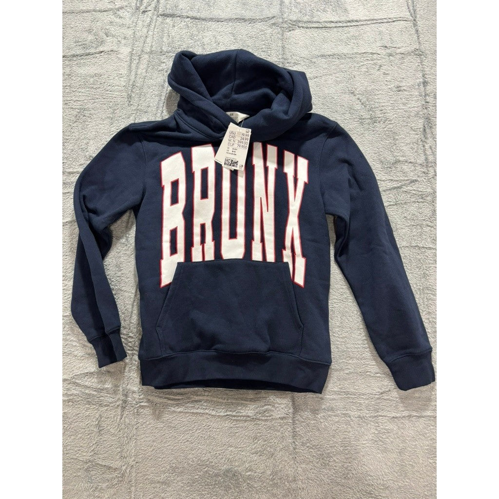 H&M Bronx Hoodie Youth 8-10 Navy Blue Graphic Pullover Streetwear Sweatshirt
